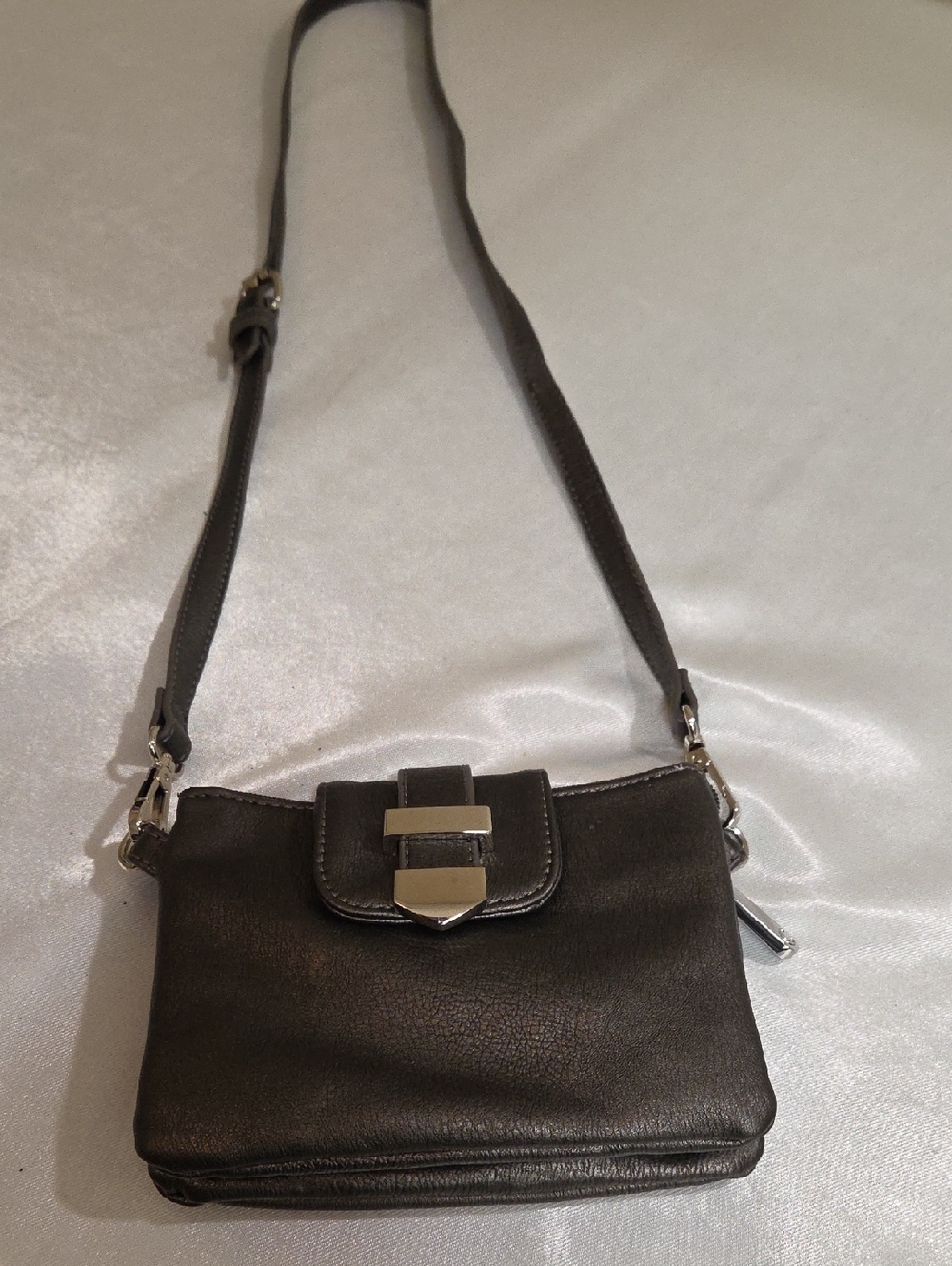 Charming Charlie Metallic Pewter Crossbody Purse